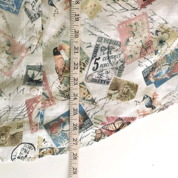 Chicos No Iron 100% Linen Size 1 (8/10) Travel Stamp Button Front Shirt - Picture 8 of 8